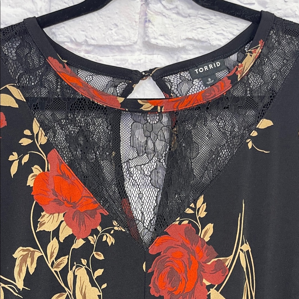 Torrid Floral Asymmetrical Hem Dress short sleeve boho size 3 - Picture 6 of 14